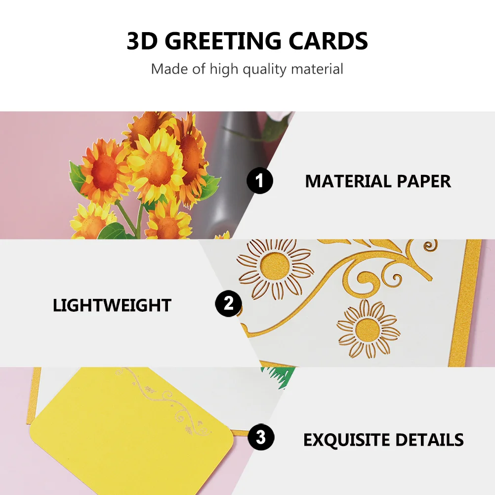 

3D Sunflower Greeting Cards Delicate Appearance Smooth Cutting for Lovely Holiday Blessing Birthday Thank You Cards