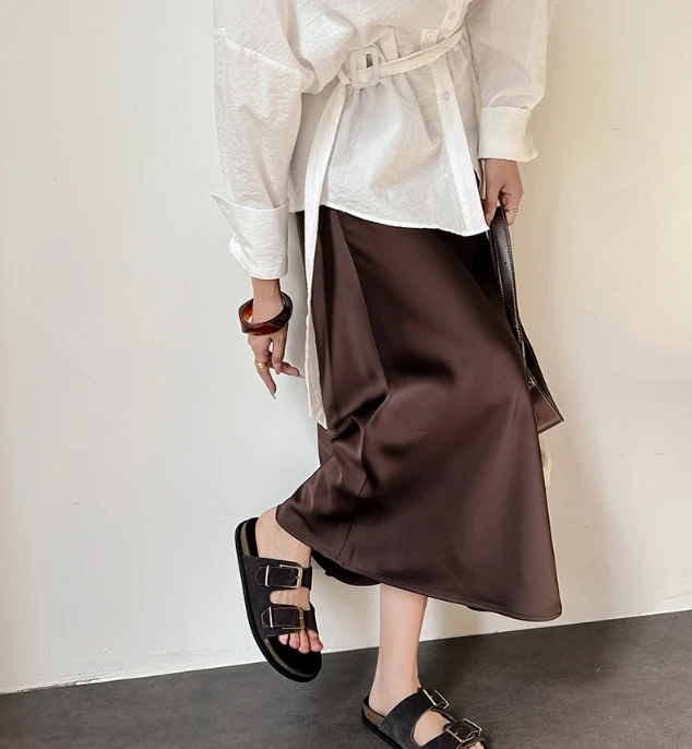 Dave&di French Minimalist Leather Thick Soled Height Increasing Slippers Woman Open Toe Sandals For Commuting And Leisure Shoes