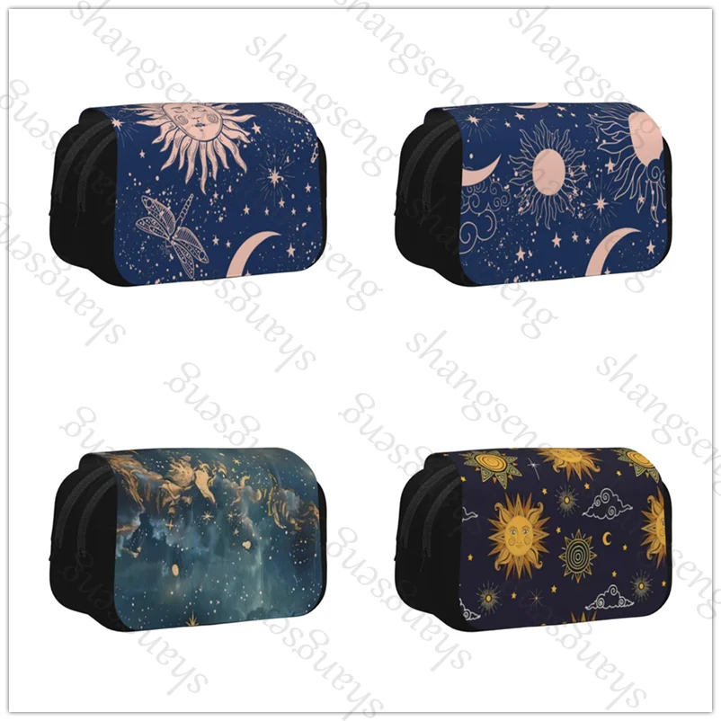 

Pencil Case Double Flip Pencil Case School Supplies Children's Pencil Case Storage Cosmetic Bag Gift Sun and Moon