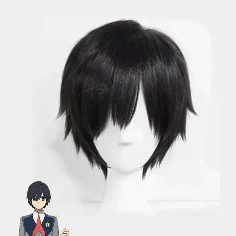 2025 yiyi2025yiyiAnime DARLING in the FRANXX 016 Cosplay Hiro pelucas de pelo sintético cortas negras resistentes al calor + gorro de peluca