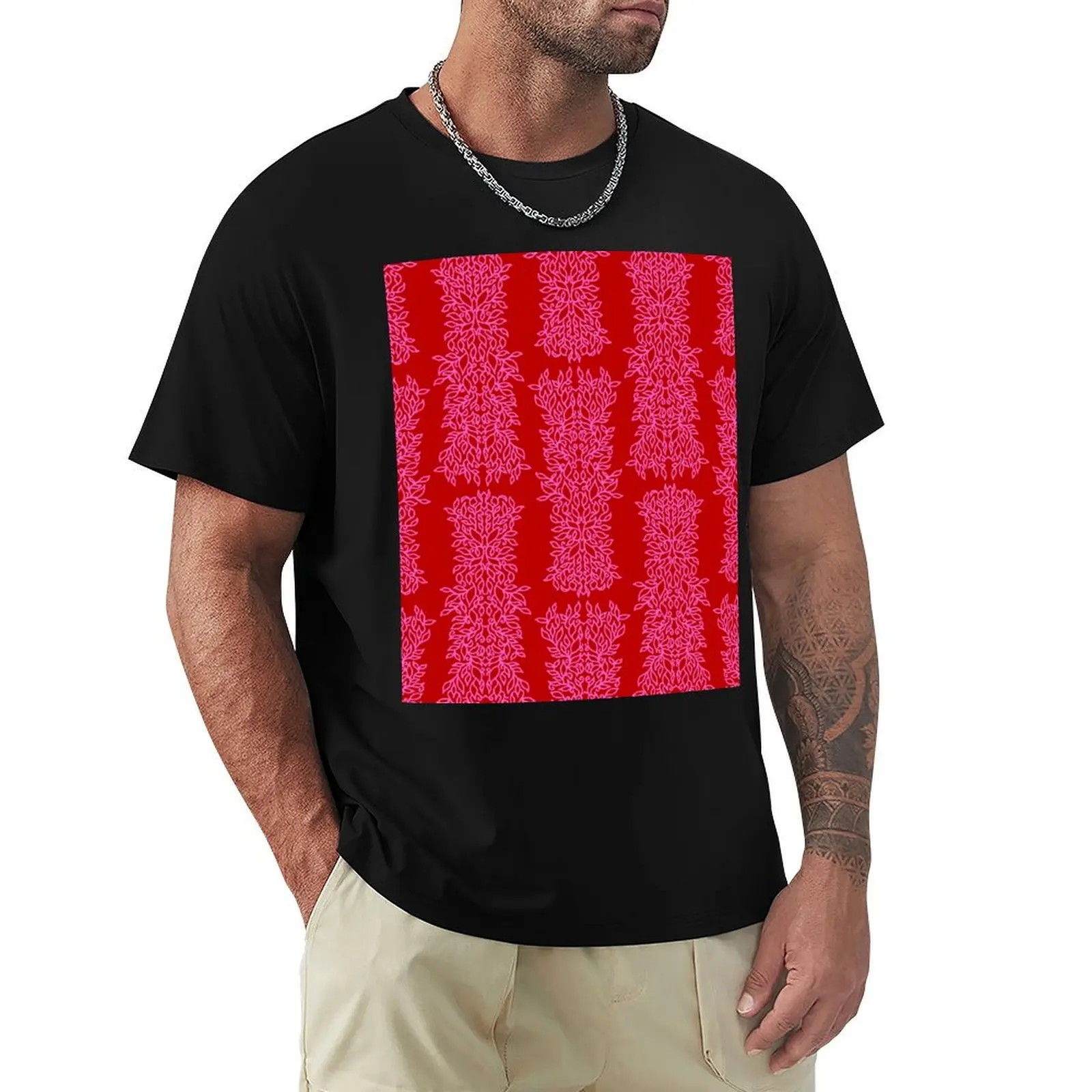 

Beautiful symmetrical leaves line art, arranged in a pattern, in red and pink T-Shirt sweat vintage clothes men t shirts