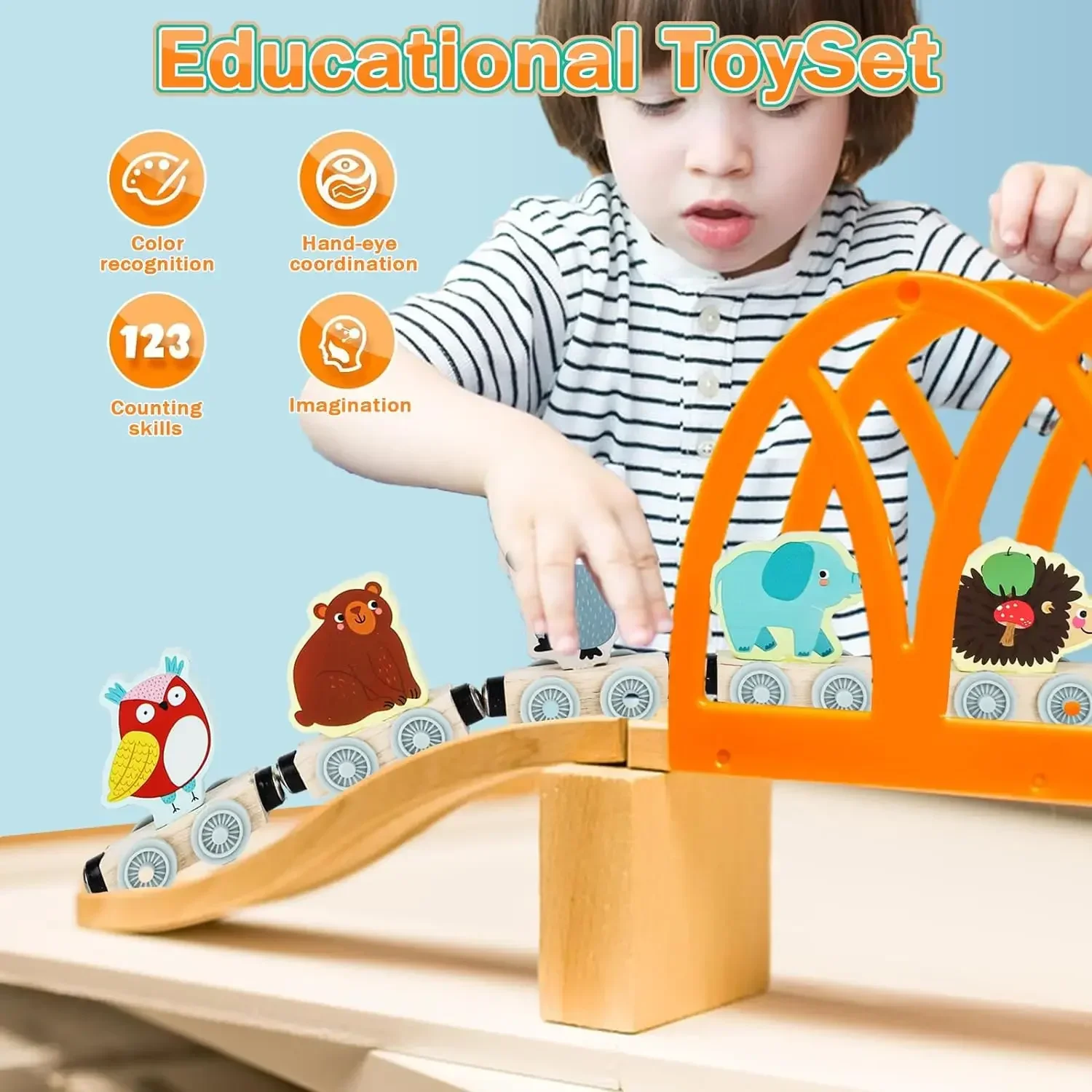 Montessori Magnetic Wooden Train Toys Early Educational Cognition Animal Toy Sorting Learning Teaching Car Cartoon Set For Kids