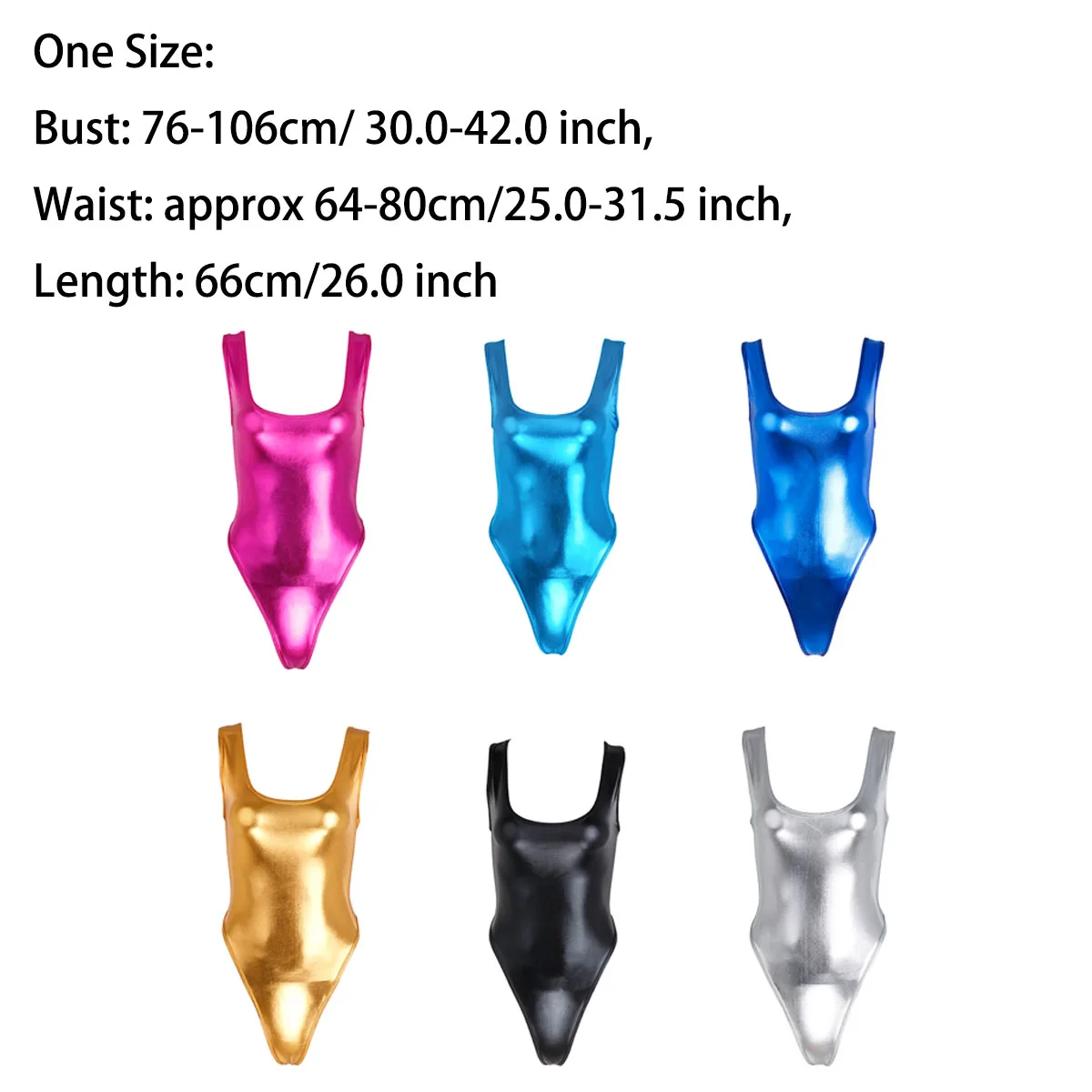 Women Sexy High Cut Bodysuit with Stocking Outfits Metallic Glossy Sleeveless Stretchy Tights One-piece Swimsuit Clubwear