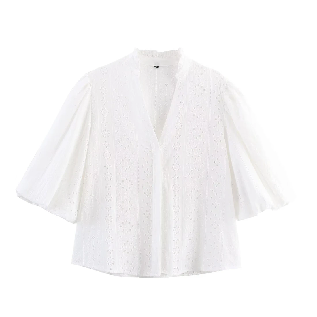 

Women's Fashion Bubble Sleeve Blouse Openwork Embroidered New Style Top for Casual Occasions