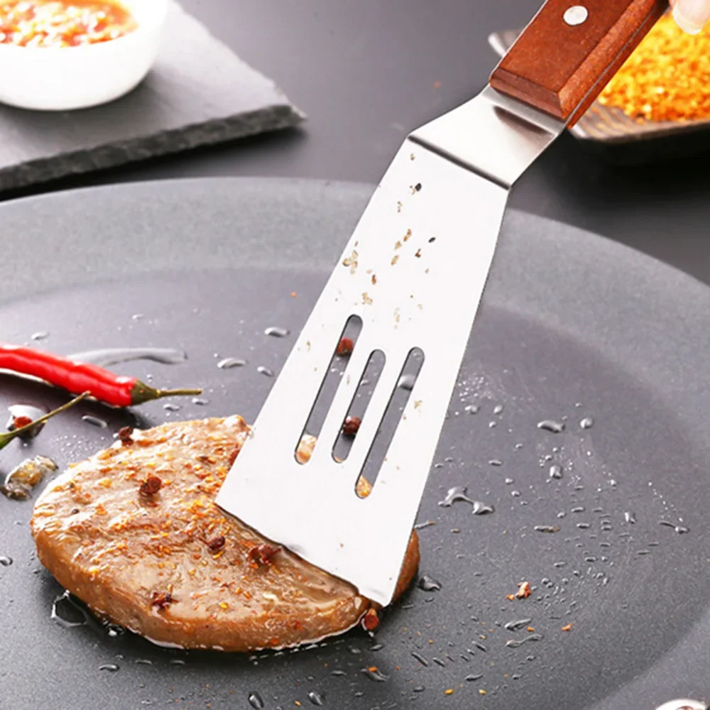 4PCS Kitchen Restaurant Stainless Steel Spatula Cooking Shovel with Wood Handle Cooking Spatulas Cookware for Japanese Cuisine