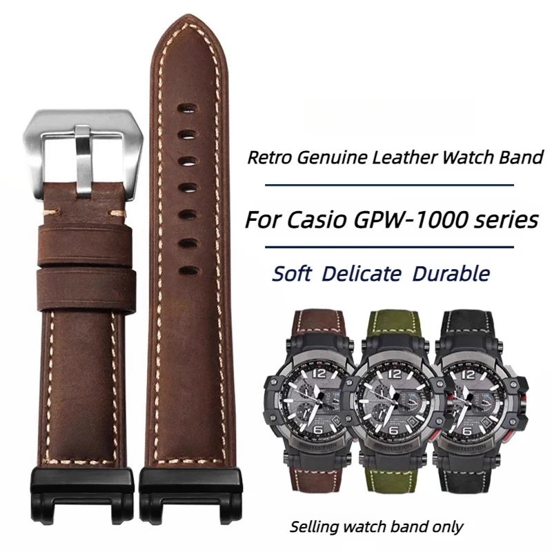 ل كاسيو G-SHOCK GPW-1000 الإيطالية جلد البقر حزام ساعة اليد gpw1000 تعديل ريترو ماتي جلد طبيعي حزام (استيك) ساعة حزام الرجال سوار