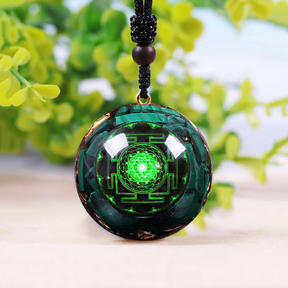 Orgonite Pendant Malachite Energy Necklace Sri Yantra Necklace Sacred Geometry Energy Healing Yoga Jewelry