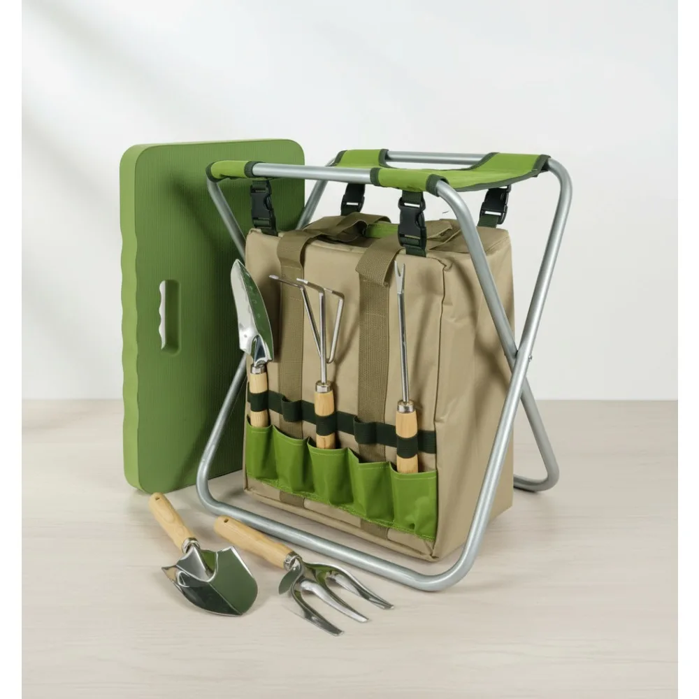 

Folding Garden Kneeler Stool with 5 Tools & Insulated Storage Bag - Portable Gardening Seat for Outdoor Activities
