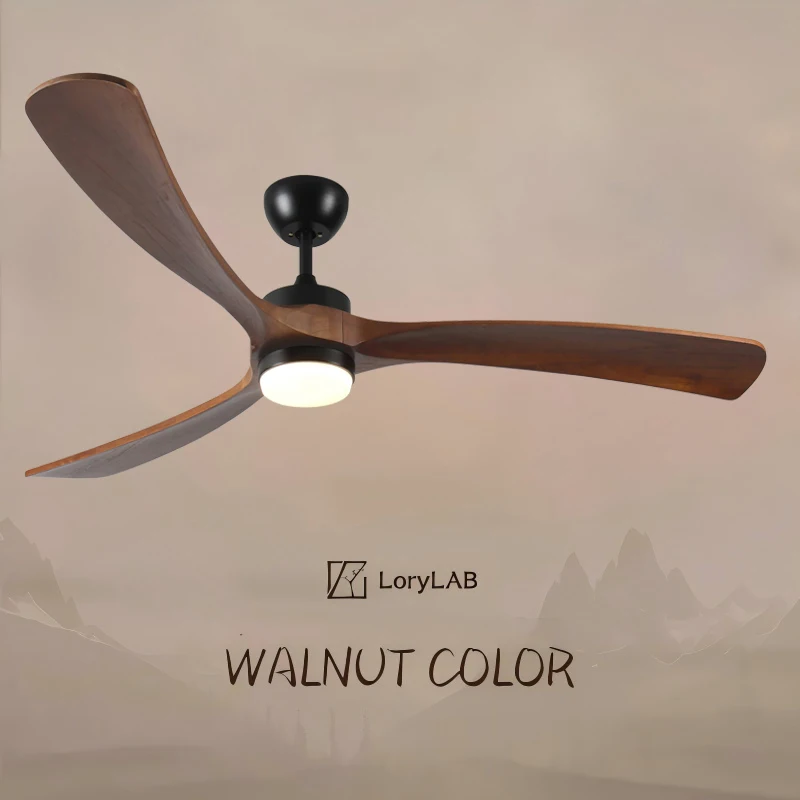 

72-inch solid wood ceiling fan with light and remote control, suitable for both indoor and outdoor use, with three wooden blades