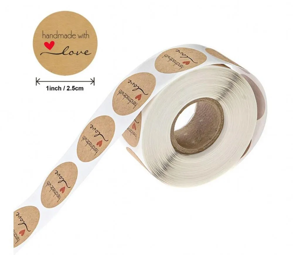 50-500pcs Round Natural Kraft Handmade Heart Thank You Stickers Scrapbooking For Gift Baking Package Adhesive Sticker Seal Label