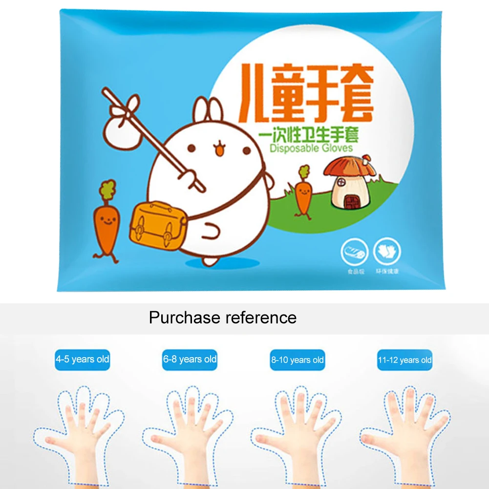 100pcs Transparent Restaurant Kitchen Disposable Gloves Kids Children Barbecue BBQ Cleaning Tool PE Household Ultra Thin Mitten