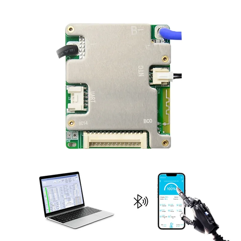 A33T-JBD Automatically Identify 7S-14S LFP Battery Protection Board For E-Bike BT APP Smart BMS 24V 36V 48V 30A