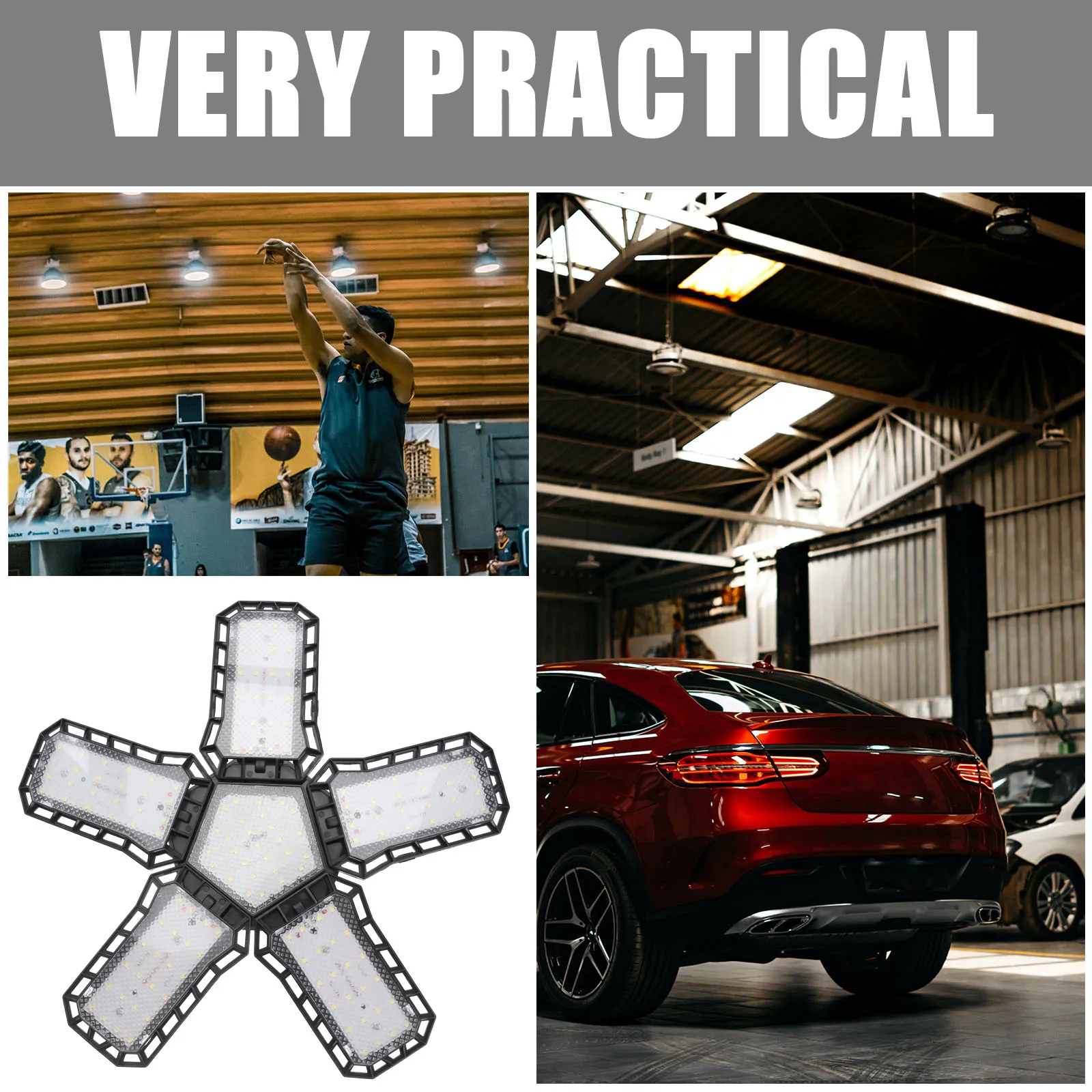 80W LED Folding Garage Light Five Panel Adjustable Heads Output for Industrial and Ceiling Illumination