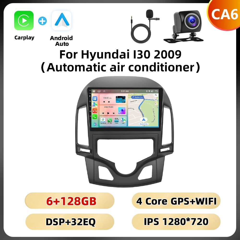 Podofo 8Core Gps Autoradio Voor Hyundai I30 2009 Multimedia Speler Wifi 4G Carplay Android Auto Ai Voice Dsp Rds Bt Fm Car Audio