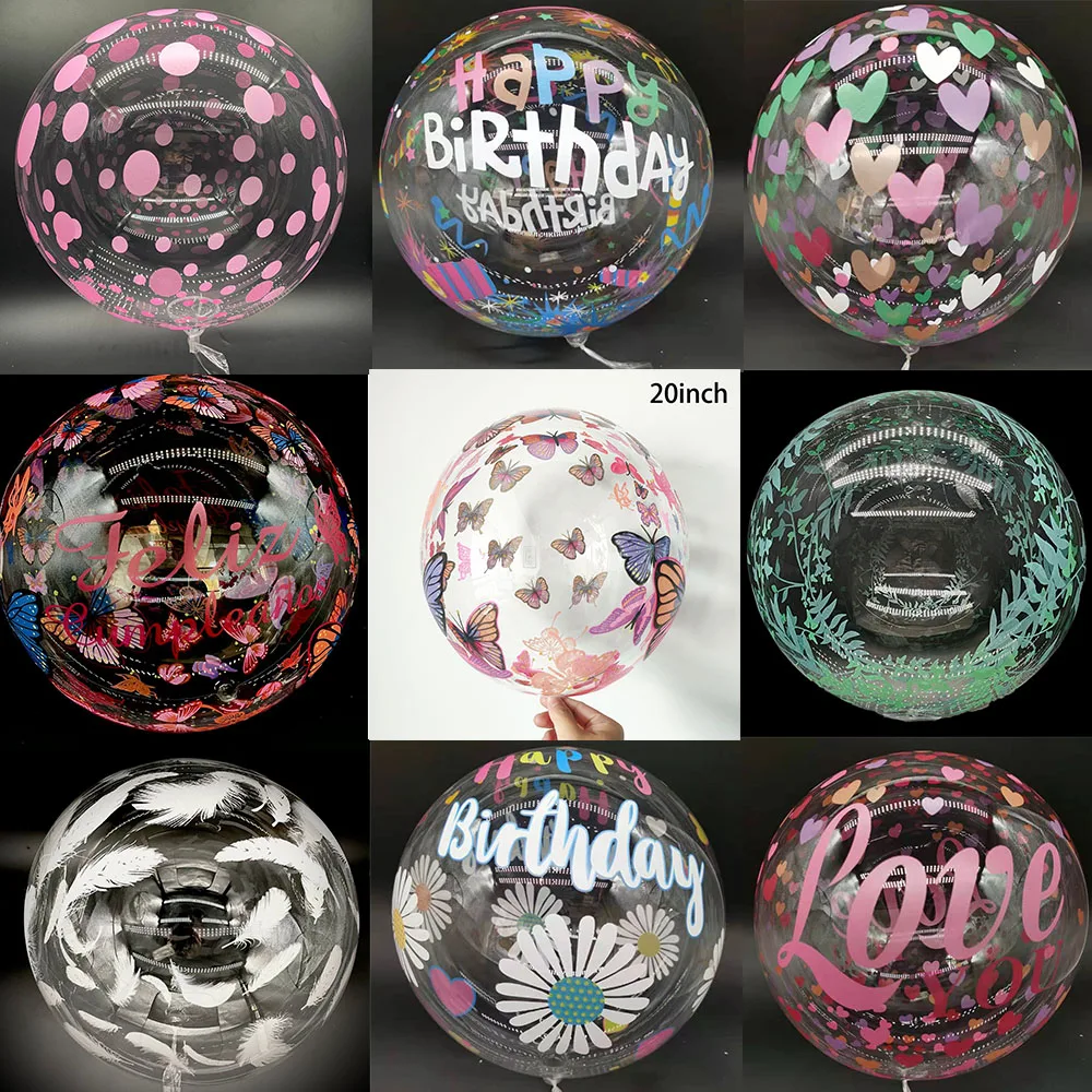 5/10/15/20/30 pz Stampato Bobo Palloncini Trasparenti 20 pollici Trasparente Palloncini a Bolle di Grandi Dimensioni Matrimonio Compleanno Baby Shower Party Decorat