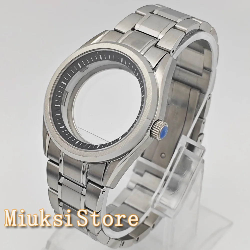 NH35 Watch Case 40mm Silver Stainless Steel Sapphire Glass Watch Case Fit NH35 NH36 Movement Watch Accessories