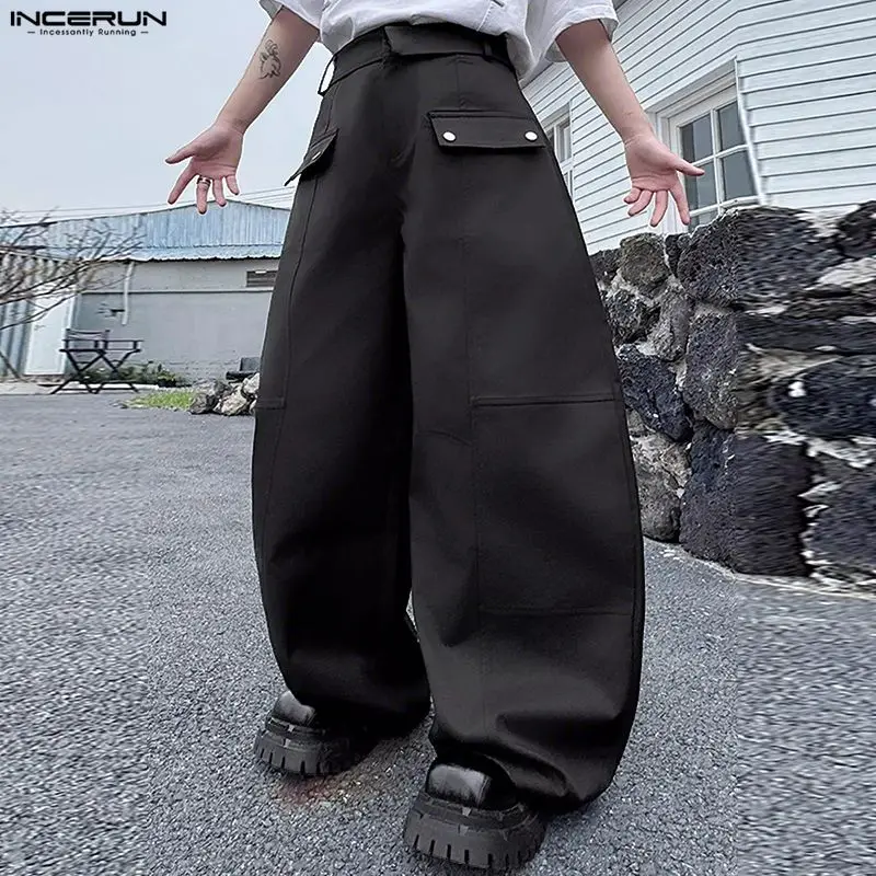 

INCERUN Men Wide Leg Pants Solid Color Button Joggers Loose Trousers Men Streetwear Korean Style Fashion Casual Male Long Pants