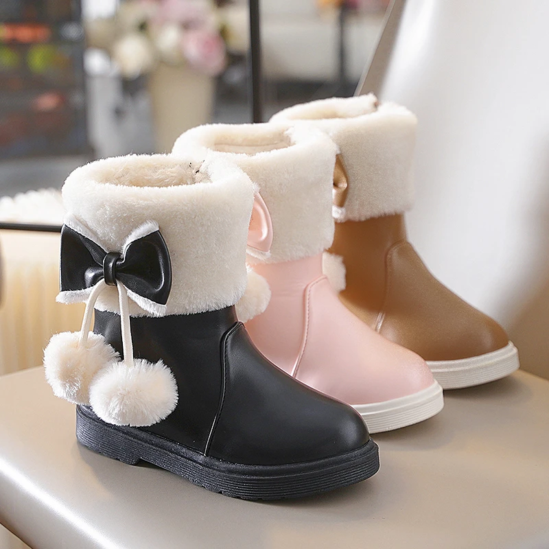 *Winter New Round Toe Bow Thick-soled Casual Princess Boots Fashion Hot-selling Elegant Comfortable Beautiful Girls Boots