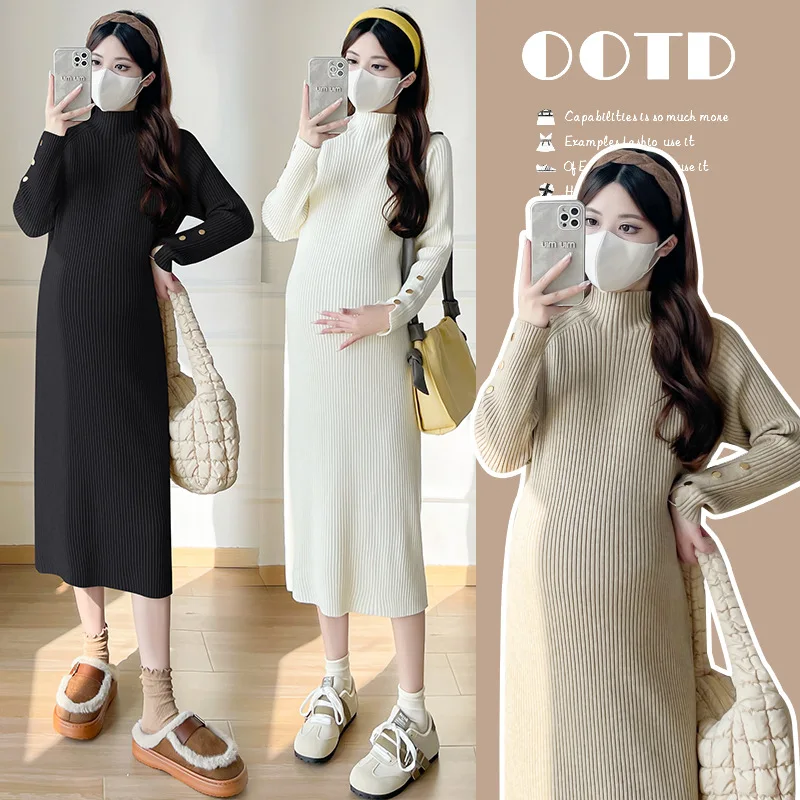 abito-premaman-in-maglia-a-collo-alto-autunno-manica-lunga-elegante-vestibilita-slim-abbigliamento-da-gravidanza-abito-longuette-morbido-e-confortevole-in-tinta-unita