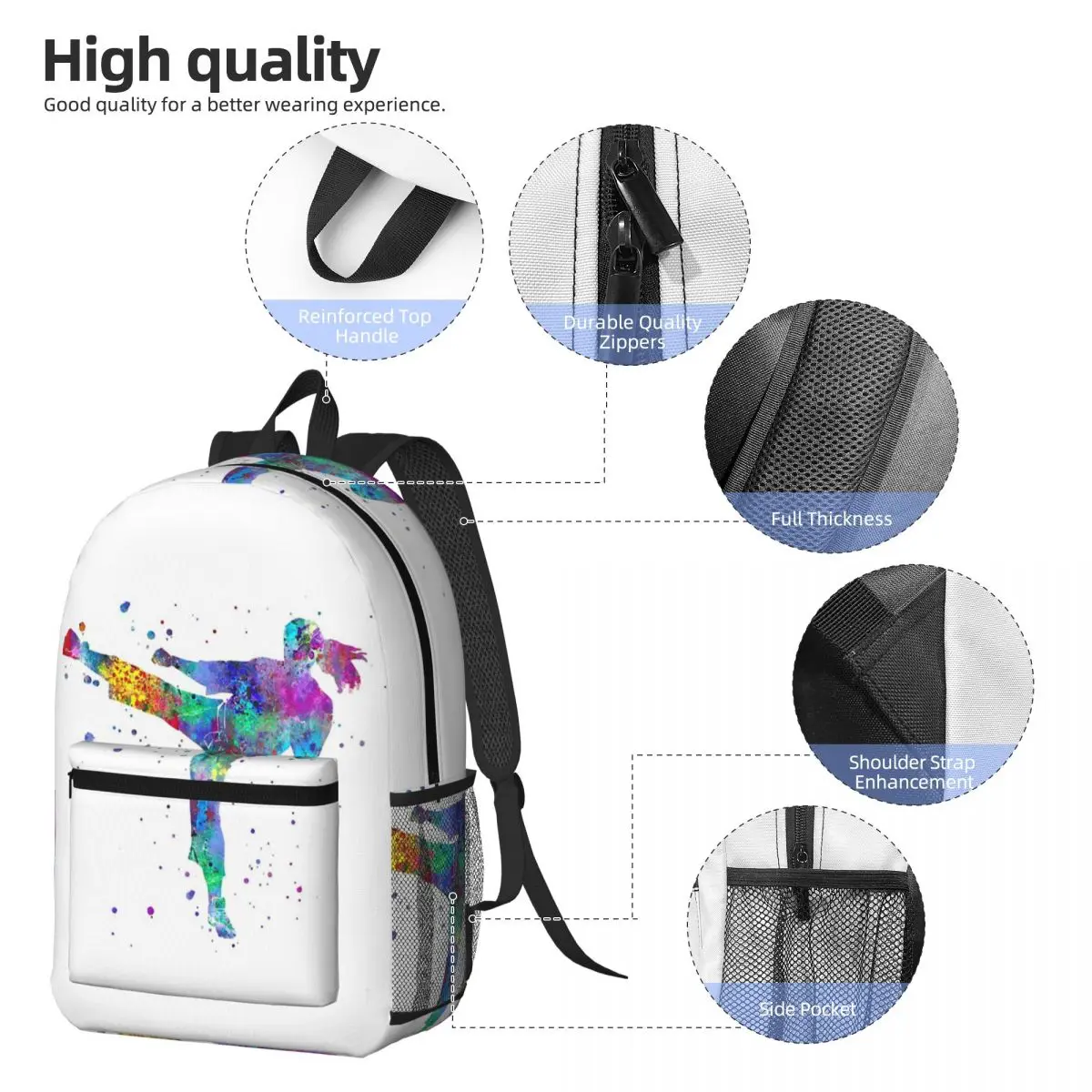 Karate Fighter Girl Backpack Daypack Large Capacity Boys Girls BookBag School Bag Shoulder Bags for Men Women