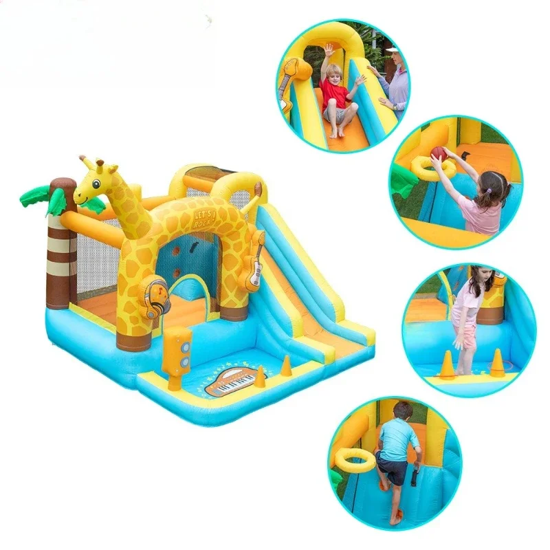 

Oxford cloth inflatable home castle giraffe jumping bed slide combination home inflatable castle children indoor and outdoor