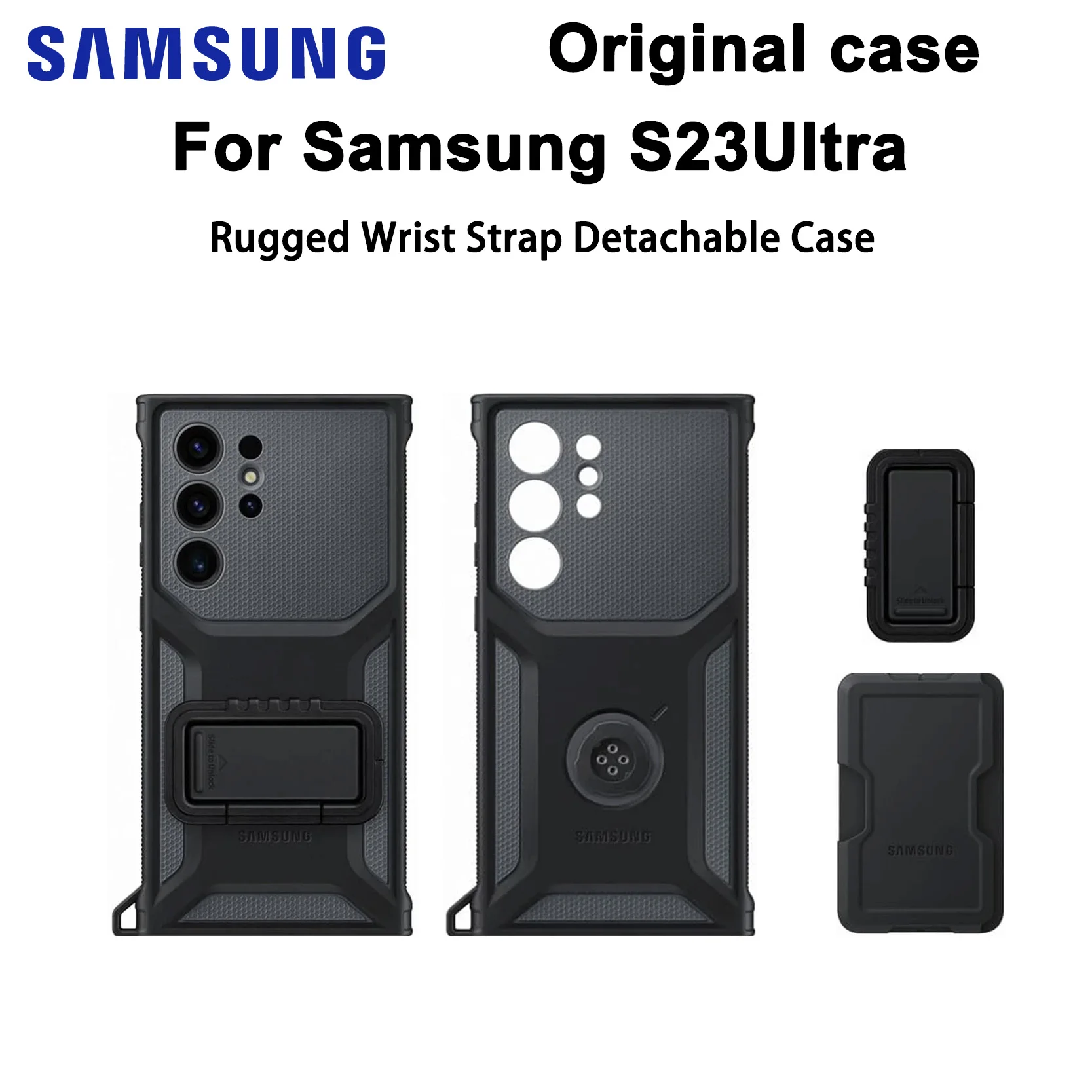

Original Samsung Galaxy S23 Ultra Rugged Gadget Phone Case With Card Slot Wrist Stand Detachable Cover