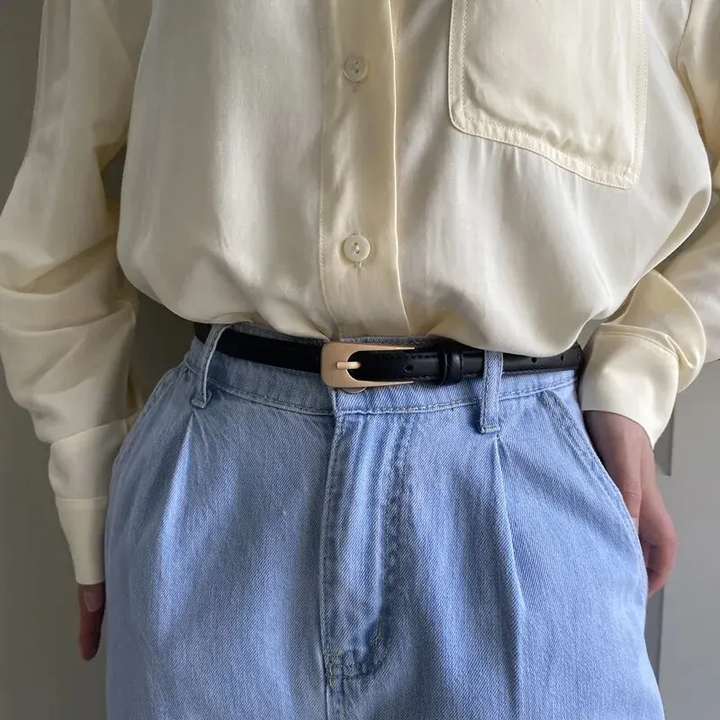 Women\'s Belt Minimalist Trendy Thin Belt High End Authentic Casual Versatile Needle Button Belt with Skirts Jeans Lady Belts New