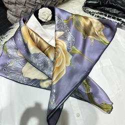 BYSIFA|Purple Blue Women 100% Silk Scarf Fall Winter Oil Painting Flower Style Large Scarves Shawls Fashion Summer Beach Shawl