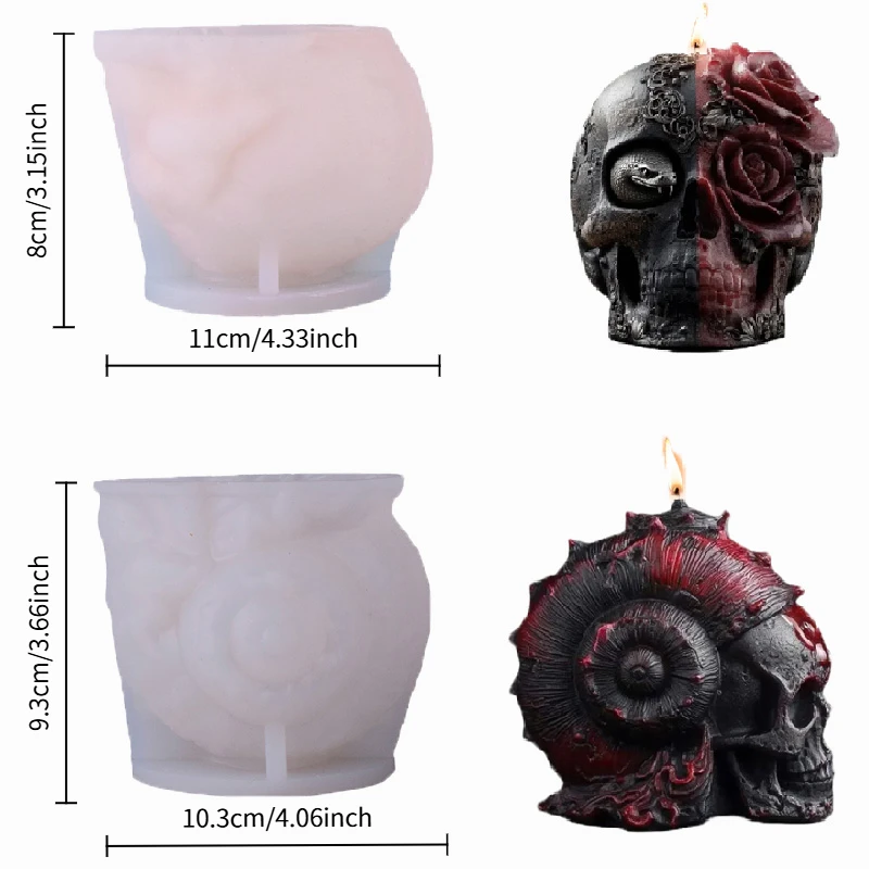 Halloween skull candle mold, 3D skull candle with fresh texture, durable and reusable, used for Halloween atmosphere decorative