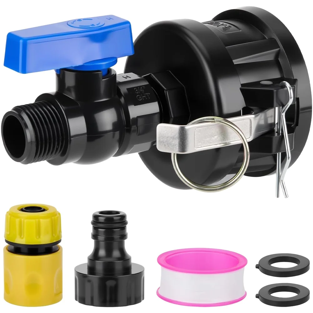 

IBC Tote Hose Adapter Kit for Garden Hose with High Flow Ball Valve 2 Inch Cam Lock Fitting and Quick Connector