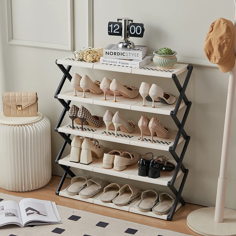 

Simple Shoe Rack At The Entrance No Installation Multi-layer Home Use Foldable Shoe Cabinet Storage Rack Shelves 4 Layers