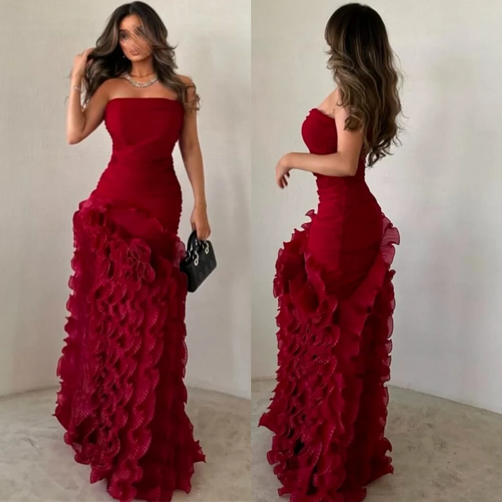 

Customized Sexy Strapless Evening Dress Graceful Mermaid Organza Prom Dresses Temperament Flowers Bespoke Occasion Gowns