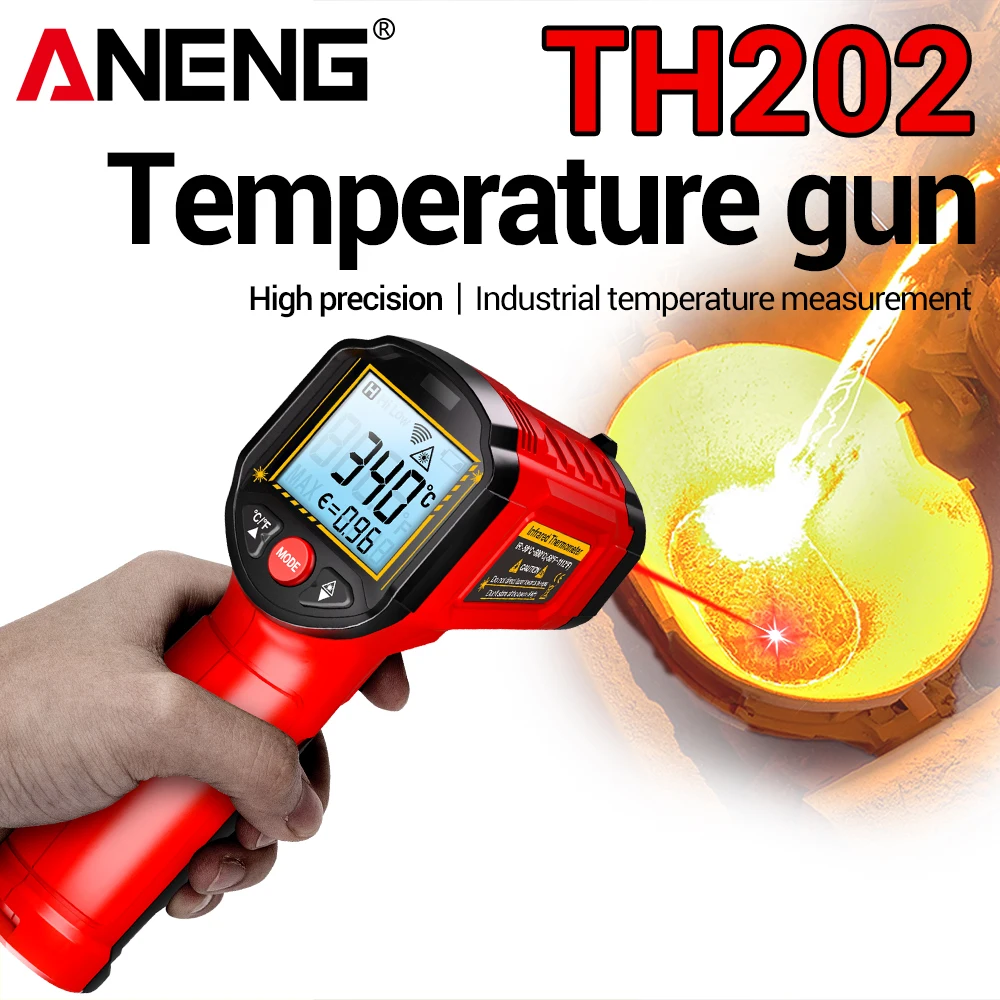 ANENG TH202 Thermometer  Non Contact Hygrometer IR Laser Heat Handheld Temperature Gun LCD Backlit Display Screen Pyrometer