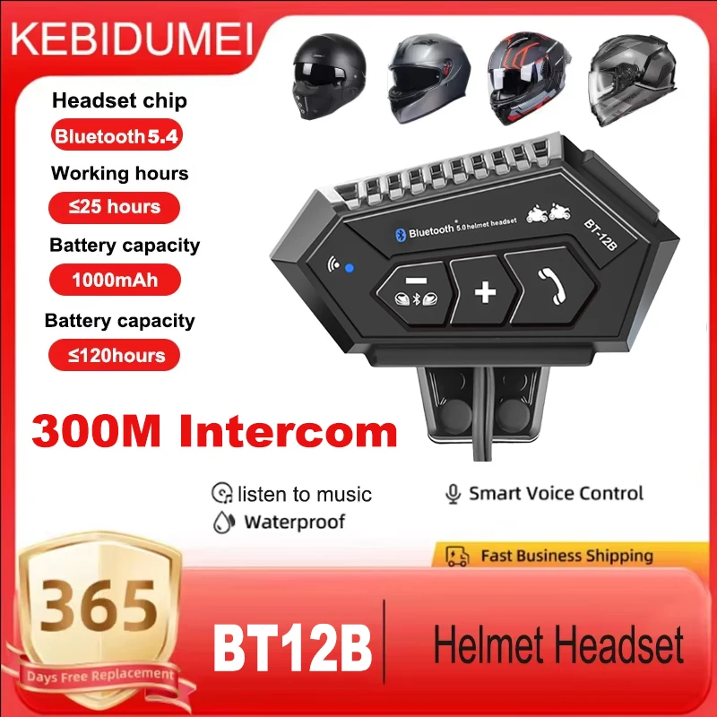 

KEBIDUMEI BT12B мотоциклетный шлем, гарнитура для внутренней связи, беспроводной громкой связи, водонепроницаемый музыкальный плеер, динамик для 2-го гонщика