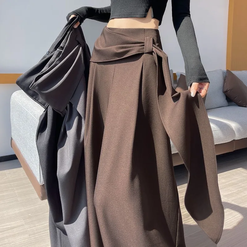 

Y2k Spring Summer Wide-leg Pants Women Design Drawstring High-waisted Straight-leg Pants Floor-length Casual Trousers Clothes