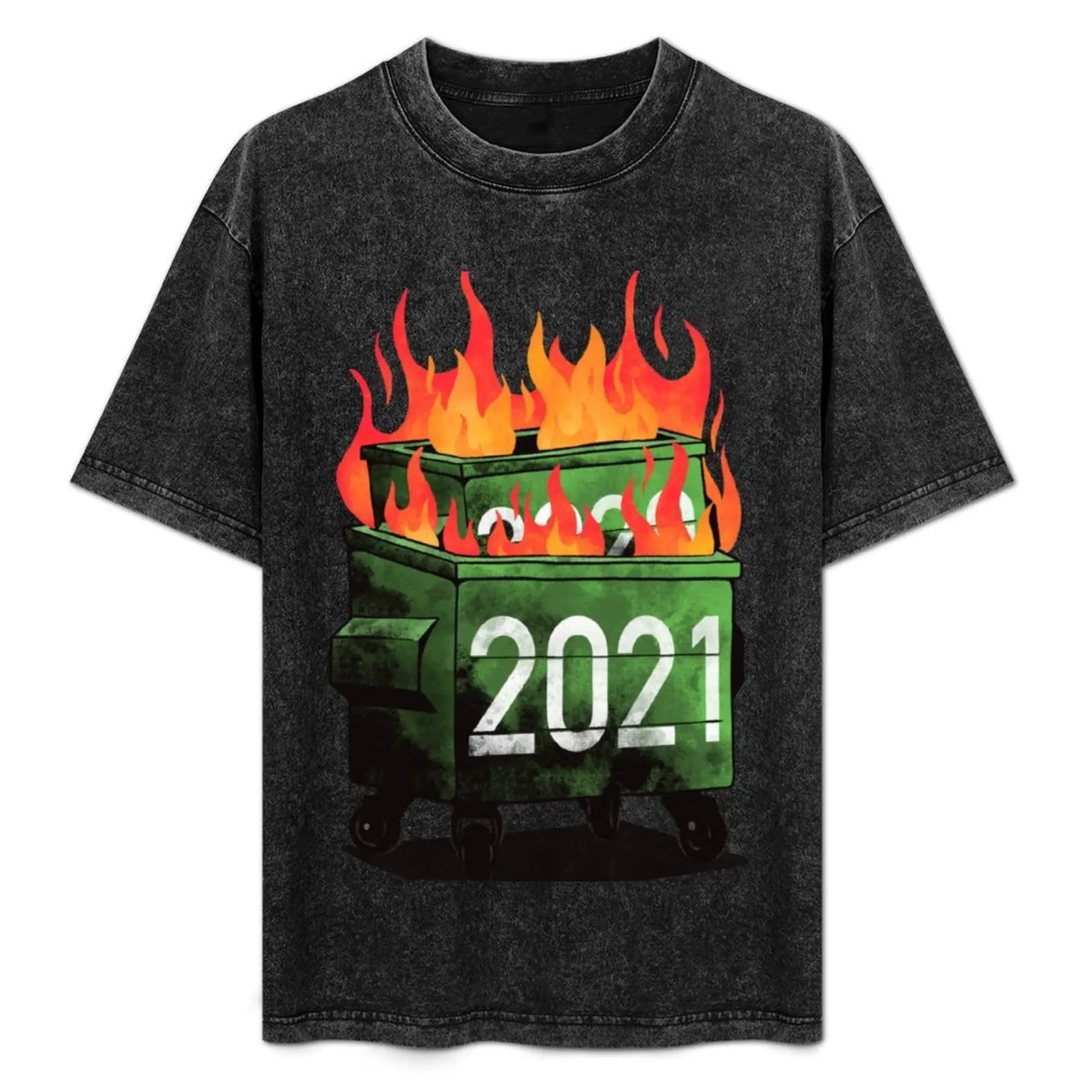 

2021 Double Dumpster Fire 2020 Big Trash Can Burning Meme T-Shirt Non-Shrink Basic Cotton T-Shirt