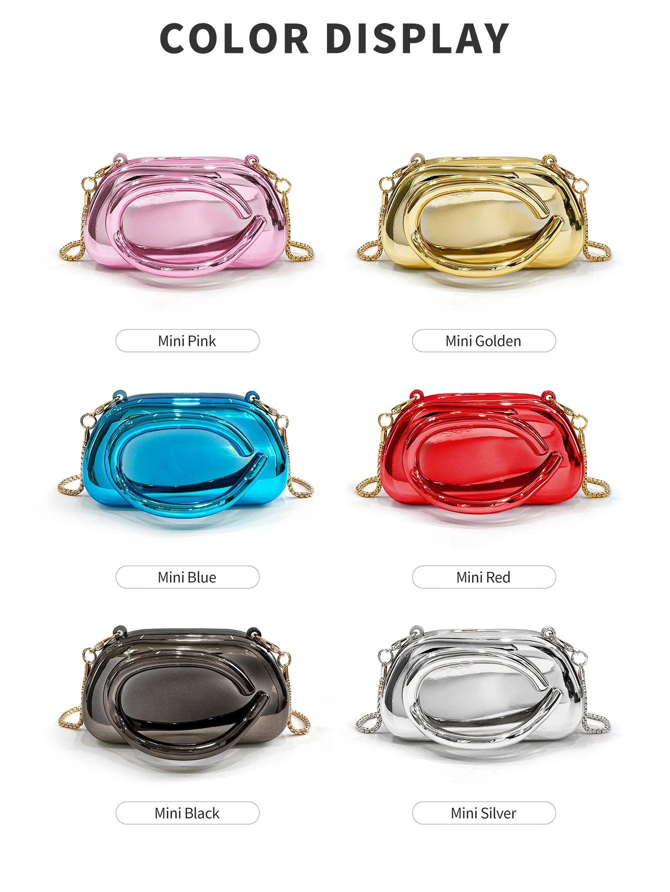 Mini-Version Modische Goldene Metallverschluss-Clutch-Tasche in Boxform für Damen, Abend-, Hochzeits-, Party-Ketten-Umhängetasche, Schultertasche – Detail 5
