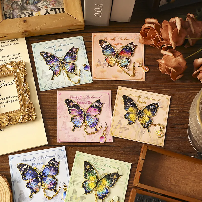 

6style Retro minimalist oil painting butterfly metal pendant bookmark with high aesthetic value, student reading book clip gift