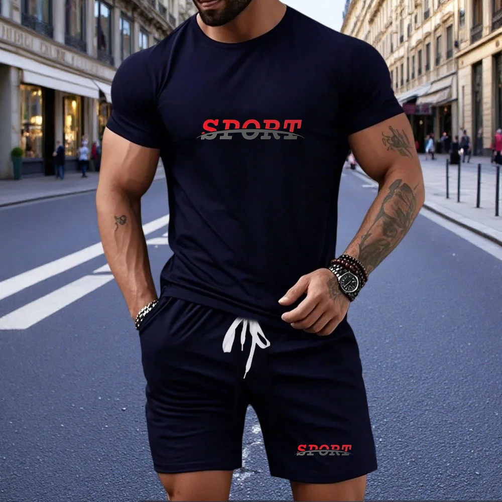 

Summer outdoor jogging multifunctional short sleeved T-shirt and sports shorts summer men's sports and leisure quality set
