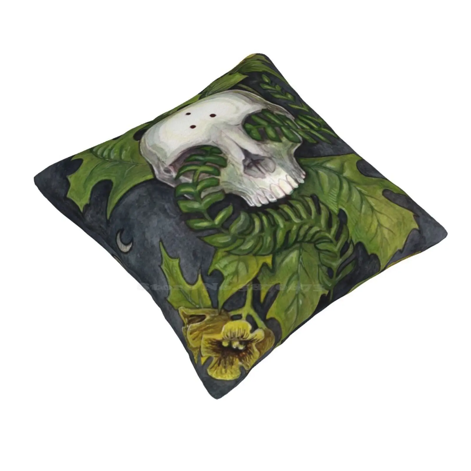 And Fern Pillows Case Bedroom Home Decoration Skulls Witchcraft Plants Poison Goth Wicca Flowers Bones Watercolor