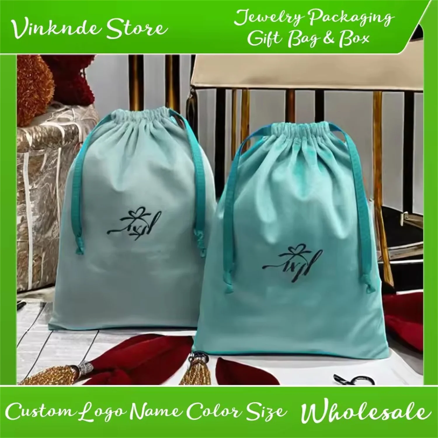 

Custom Logo Jewelry Gift Pouch Drawstring Packaging Bag Wedding Travel Organizer For Pockets Perfume Earrings Necklaces Keychina