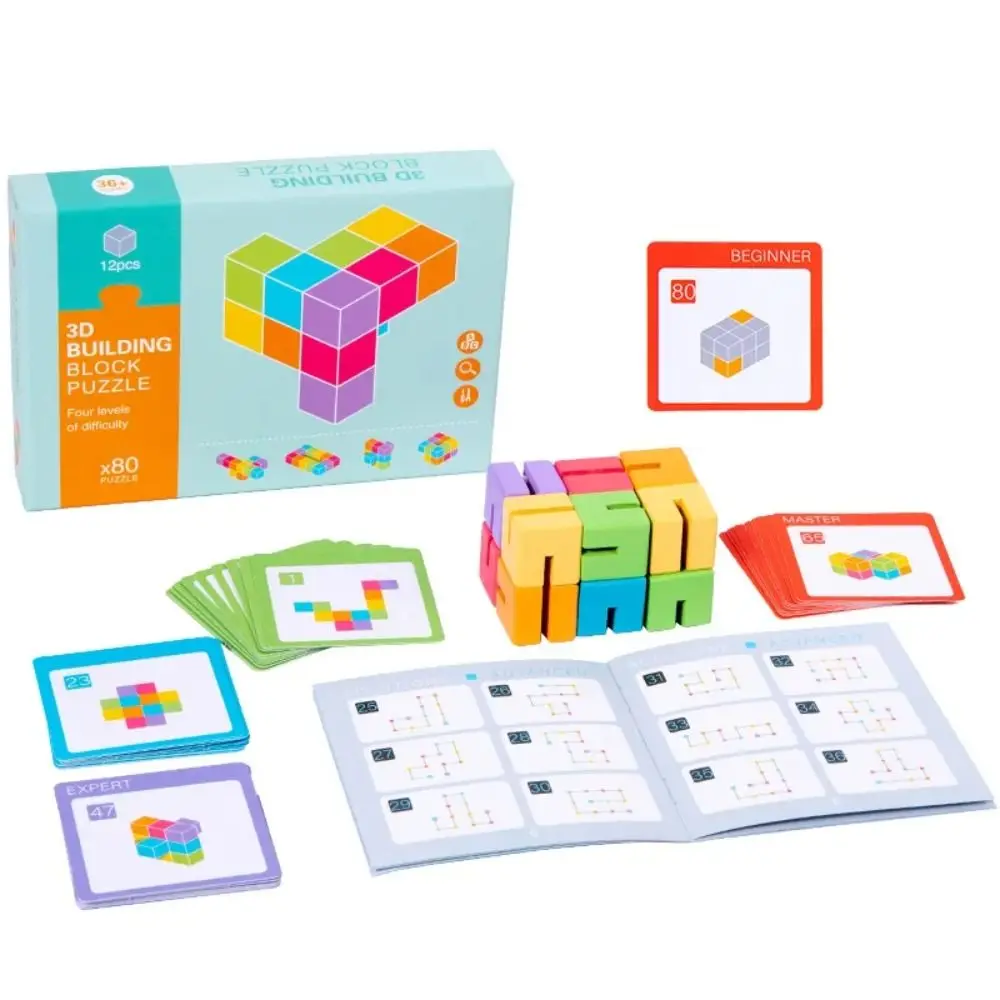 Entrenamiento cerebral, bloque 3D, juguete de madera, interacción entre padres e hijos, rompecabezas de arcoíris, juego de pensamiento lógico Montessori colorido