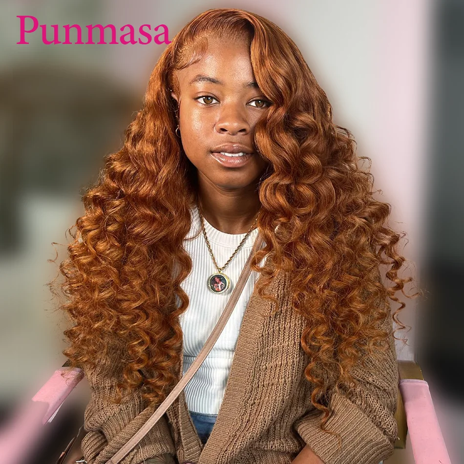 

Punmasa Ginger Brown Colored Loose Wave Wear To Go Peruvian Remy 200% 13x4 Transparent Lace Frontal Wig 13x6 Lace Front Wig