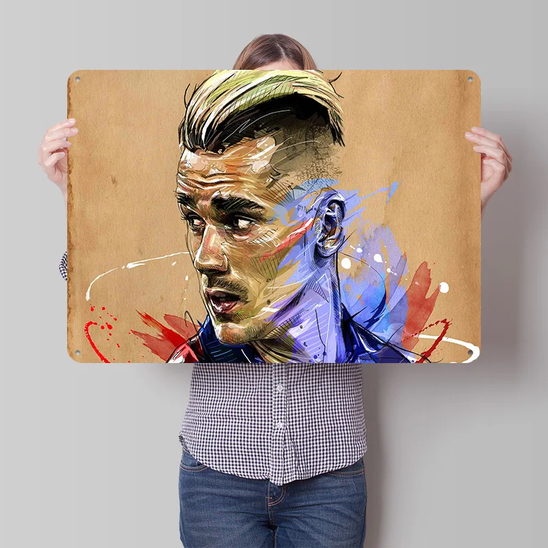 Antoine Griezmann Football Tinplate Poster Custom Wall Art Vintage Metal Signs Retro Tin Plaque for Living Room Decorations Home