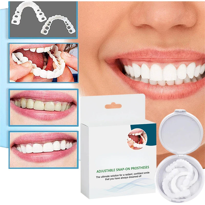 Adjustable Denture Teeth Set Perfect Fit Teeth Whitening Snap On Silicone Portable Denture Braces Decorate Gaps Smile Veneers