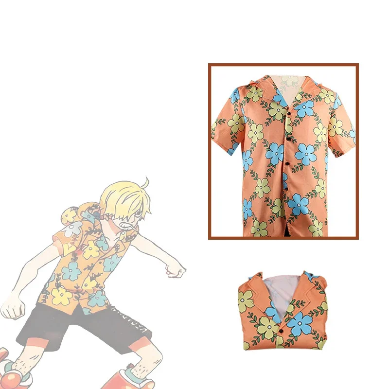 Sanji Cosplay One Piece Egghead Costume Fantasia Disguise for Adult Men T-Shirt Shorts Outfit Halloween Carnival Party Clothes