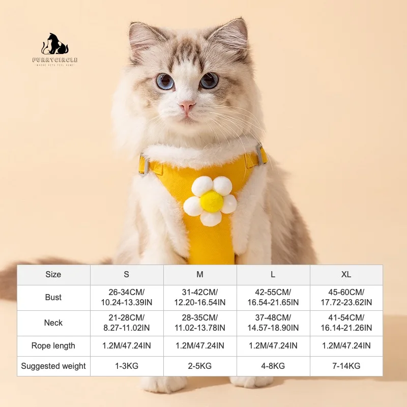 Adjustable Pet Harness Cat Winter Vest Puppy Vest for Small Medium Dog Outdoor Walking Leash Cute Pet Collar Pet Accessories