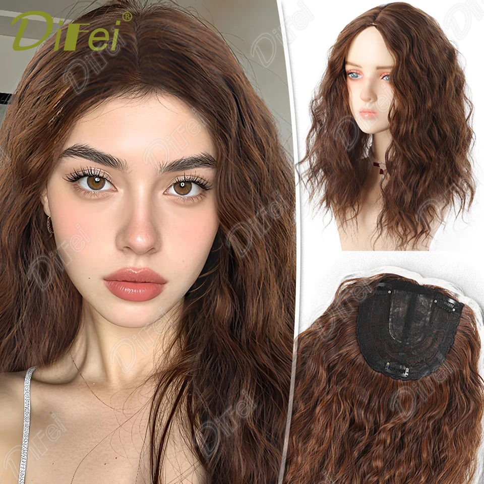 

Synthetic Water Ripple Curly Hair Head Replacement Block Wig Female Invisible Cover White Hair Curly Hair Replacement Block Wig