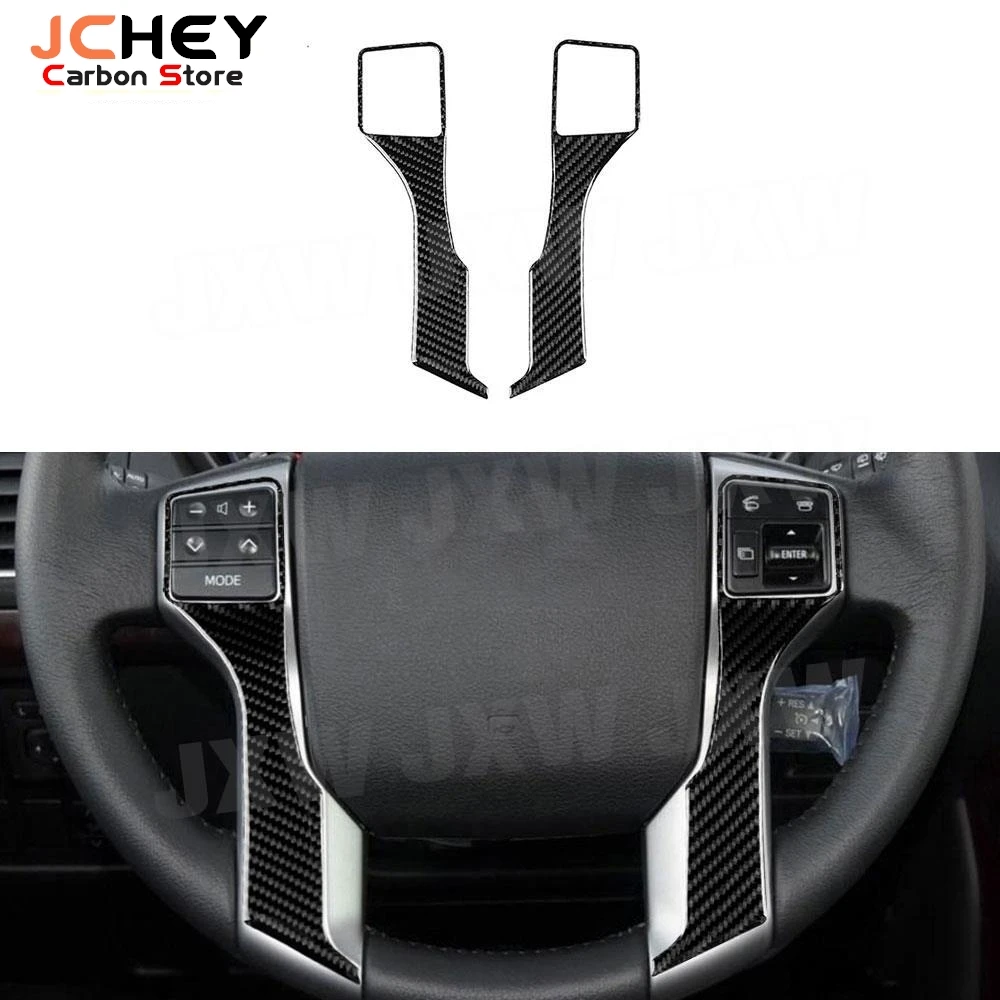 

JCHEY Carbon Fiber Car Steering Wheel Button Trim Frame Panel Cover Strips Stickers For Toyota Land Cruiser Prado 2010-2018