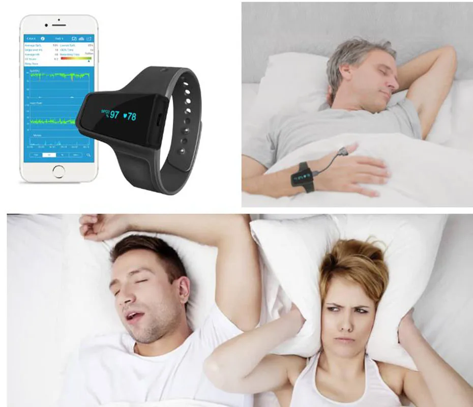 Bluetooth wrist oximeter Spo2 heart rate pulse oximeter wearable sleep apnea alarm blood oxygen watch continuous monitoring